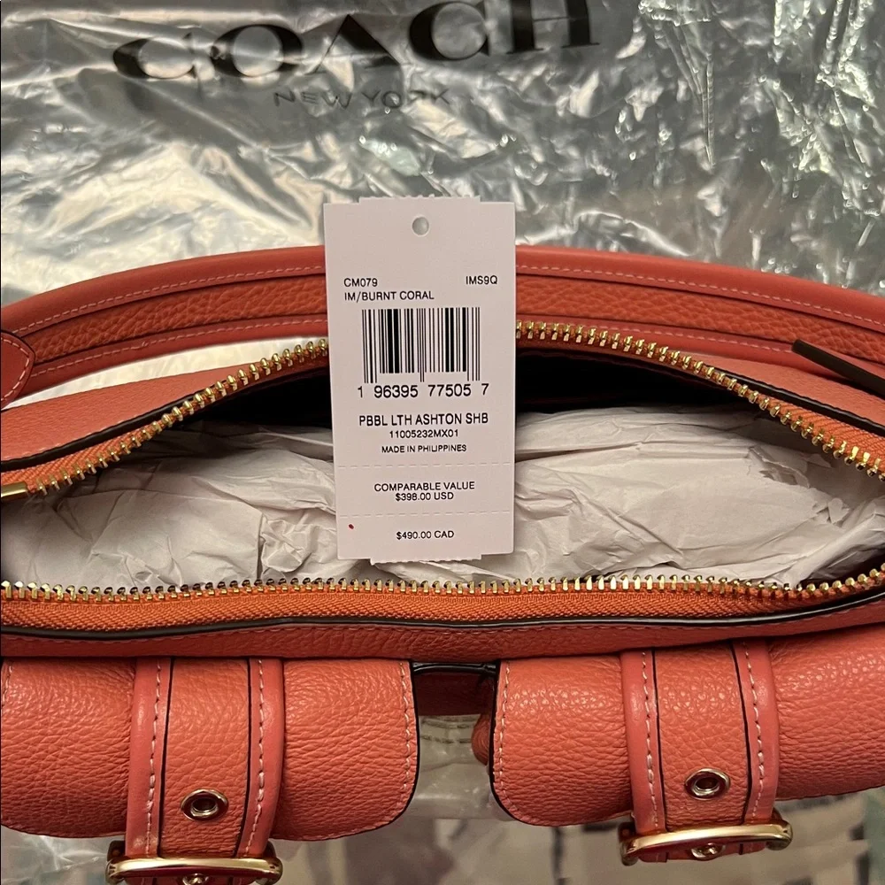 Coach Ashton Burnt Coral Shoulder Bag NWT - Picture 8 of 8